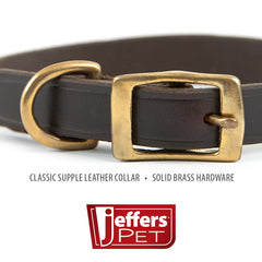 Jeffers Heavy Duty Flat Latigo Leather Dog Collar with Solid Brass Hardware, Adjustable Secure Fit for Dogs, Safe Chestnut Collar for Walking, Training & Outdoor Pet Accessories - 3/4" x 15"