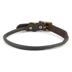 Jeffers Rolled Leather Dog Collar with Brass Hardware, Chestnut Brown - Safe Leather Design, Durable Brass Hardware, Adjustable Round Collar for Long Fur Dogs, Pairs with Leash, 5/8"W x 11"L