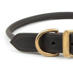 Jeffers Rolled Leather Dog Collar with Brass Hardware, Chestnut Brown - Safe Leather Design, Durable Brass Hardware, Adjustable Round Collar for Long Fur Dogs, Pairs with Leash, 5/8"W x 11"L