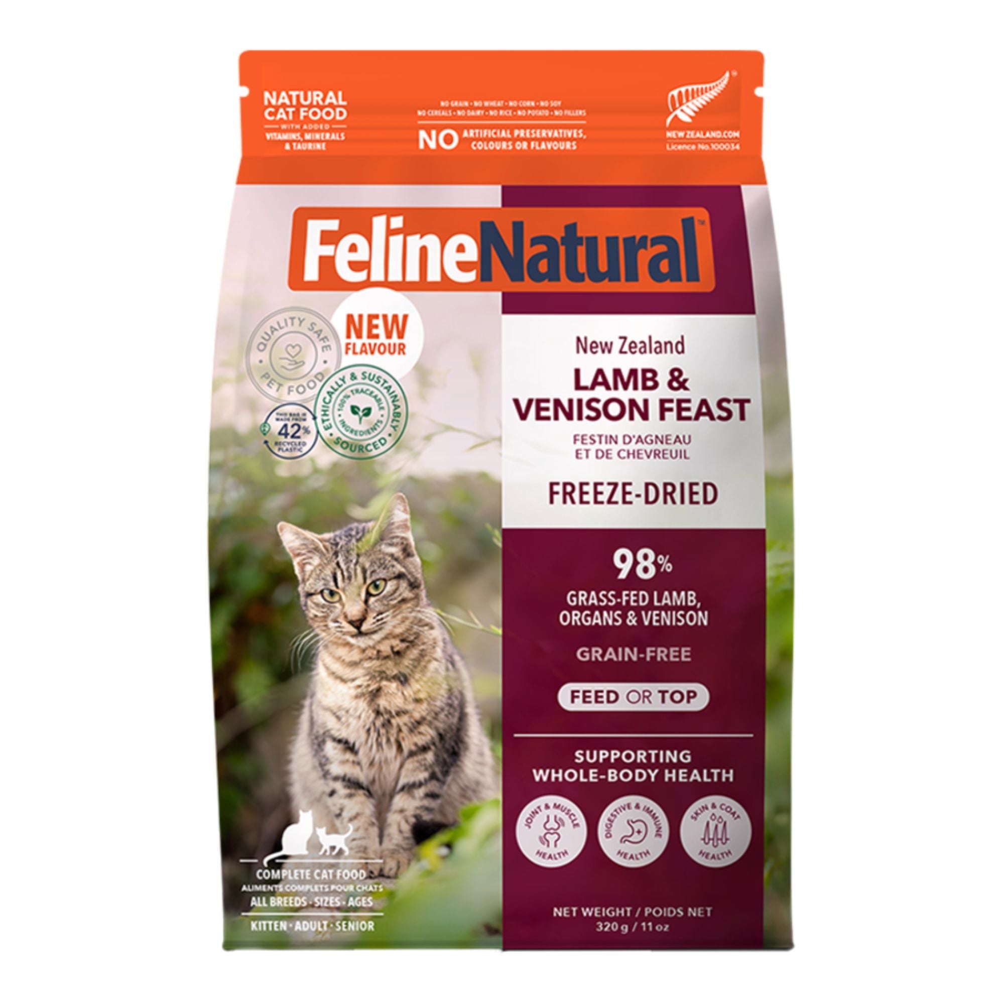 Feline Natural Cat Freeze-Dried Grain Free New Zealand Lamb & Venison Feast 11oz.