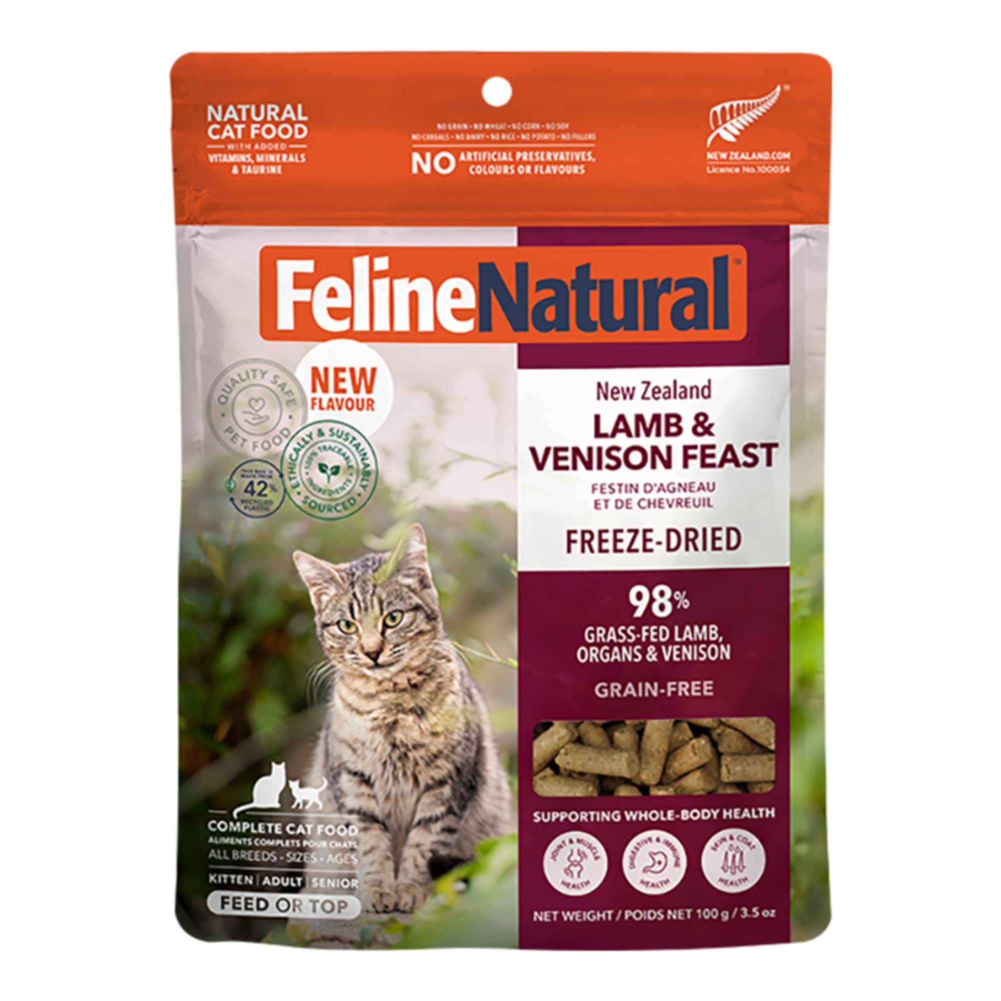 Feline Natural Cat Freeze-Dried Grain Free New Zealand Lamb & Venison Feast 3.5oz.