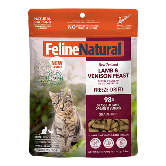 Feline Natural Cat Freeze-Dried Grain Free New Zealand Lamb & Venison Feast 3.5oz.