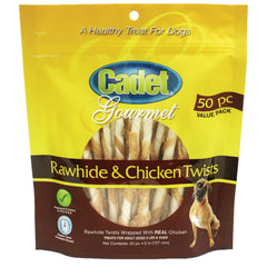 Cadet Premium Gourmet Rawhide and Chicken Twists Treats 50 pack – C07220