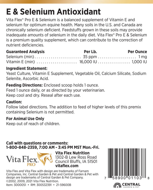 Vita Flex E and Selenium Supplement for Horses, Balanced Essential Antioxidants, 64 Day Supply