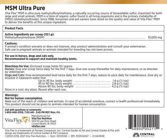 Vita Flex Pro MSM Quality Joint Supplement for Horses, Dogs and Cats, 10 lbs