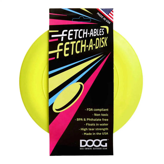 DOOG Fetch-ables Fetch-A-Disc Dog Toy Yellow 8.25″ x 8.25″ x 0.25″ – FFS03