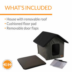 K&H Pet Products Outdoor Kitty House Cat Shelter (Unheated) Olive 19″ x 22″ x 17″ – KH100546549