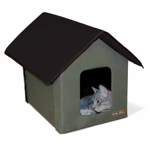 K&H Pet Products Outdoor Kitty House Cat Shelter (Unheated) Olive 19″ x 22″ x 17″ – KH100546549