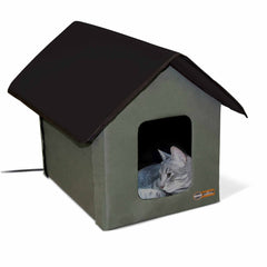 K&H Pet Products Outdoor Heated Kitty House Cat Shelter Olive 19″ x 22″ x 17″ – KH100546560