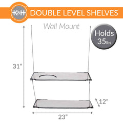 K&H Pet Products Wall Mounted Cat Shelf Double Level Natural 23″ x 12″ x 31″ – KH100550260