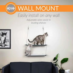 K&H Pet Products Wall Mounted Cat Shelf Double Level Natural 23″ x 12″ x 31″ – KH100550260
