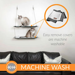 K&H Pet Products Wall Mounted Cat Shelf Double Level Natural 23″ x 12″ x 31″ – KH100550260