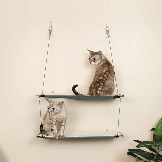 K&H Pet Products Wall Mounted Cat Shelf Double Level Natural 23″ x 12″ x 31″ – KH100550260