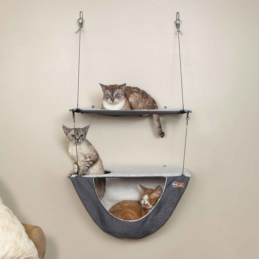 K&H Pet Products Wall Mount Cat Shelf and Cat Hammock Double Shelf Gray 23″ x 12″ x 44″ – KH100550264