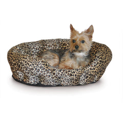 K&H Pet Products Self Warming Nuzzle Nest Pet Bed Leopard 19″ x 19″ x 6″ – KH3611