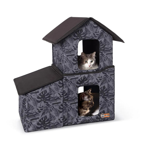 K&H Pet Products Outdoor Two-Story Kitty House with Dining Room Unheated Gray 22″ x 27″ x 27″ – KH3670