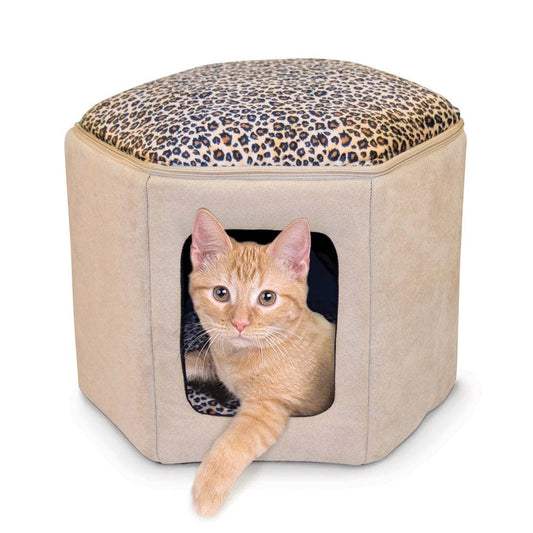 K&H Pet Products Thermo-Kitty Sleephouse Tan / Leopard 17″ x 16″ x 13″ – KH3891