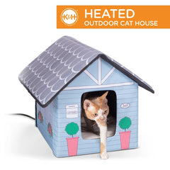 K&H Pet Products Outdoor Heated Kitty House Cat Shelter Cottage Design Blue 18″ x 22″ x 17″ – KH3911