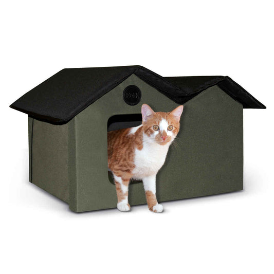K&H Pet Products Unheated Outdoor Kitty House Extra Wide Olive / Black 21.5″ x 26.5″ x 15.5: – KH3971