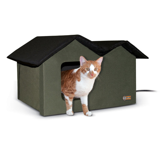 Caseta exterior climatizada para gatos K&H Pet Products, extra ancha, color oliva/negro, 54,6 cm x 67,3 cm x 39,4 cm – KH3973