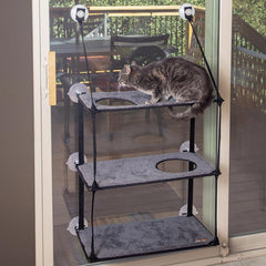 K&H Pet Products Soporte para gatos de ventana EZ Mount, triple apilable, gris, 12″ x 23″ x 42″ – KH4927