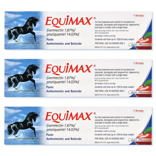 (3 Pack) Bimeda Equimax Horse Wormer Ivermectin 1.87 Percent and Praziquantel 14.03Percent Paste Tube