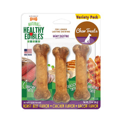 Nylabone Healthy Edibles Longer Lasting Roast Beef, Chicken and Bacon Treats Petite 3 count – NE101VPP