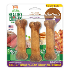 Nylabone Healthy Edibles Longer Lasting Roast Beef, Chicken and Bacon Treats Regular 3 count – NE106VPP