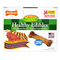 Nylabone Healthy Edibles Longer Lasting Roast Beef and Chicken Treats Petite 34 count – NE801VT34PP