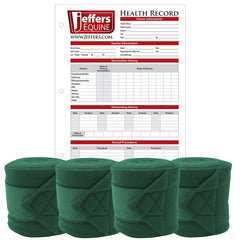 Jeffers Horse Fleece Polo Wraps 4 Pack and Equine Health Record 1 Pack Kit – Leg Wrap Accessories for Training Riding Turnout Stable, Hoof Care Tracker, Equestrian Horse Supplies - Hunter Green