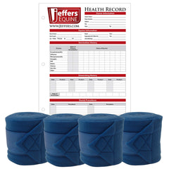 Jeffers Horse Fleece Polo Wraps 4 Pack and Equine Health Record 1 Pack Kit – Leg Wrap Accessories for Training Riding Turnout Stable, Hoof Care Tracker, Equestrian Horse Supplies - Royal Blue