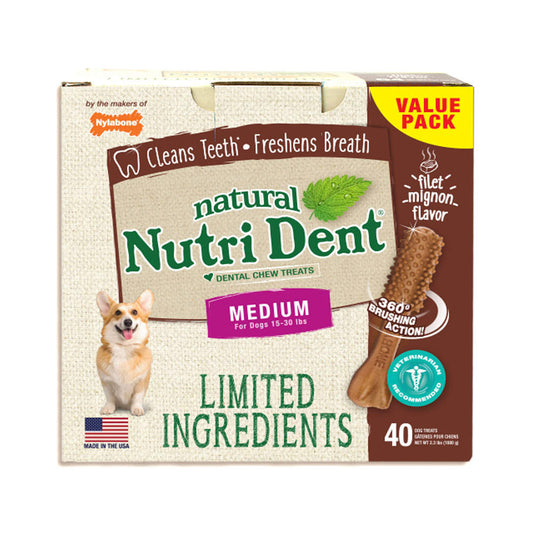 Nylabone Nutri Dent Limited Ingredient Dental Chews Filet Mignon Medium 40 count – NTD662T40P