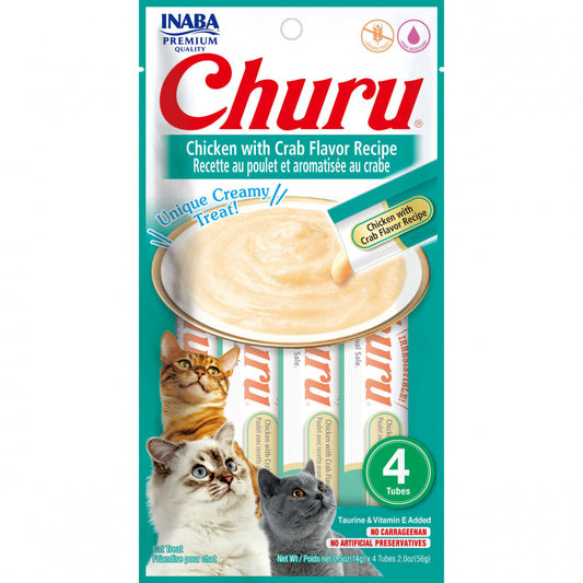 Inaba Churu Puree Cat Treats Chicken/Crab.5oz. 4 Pk (Case of 6)