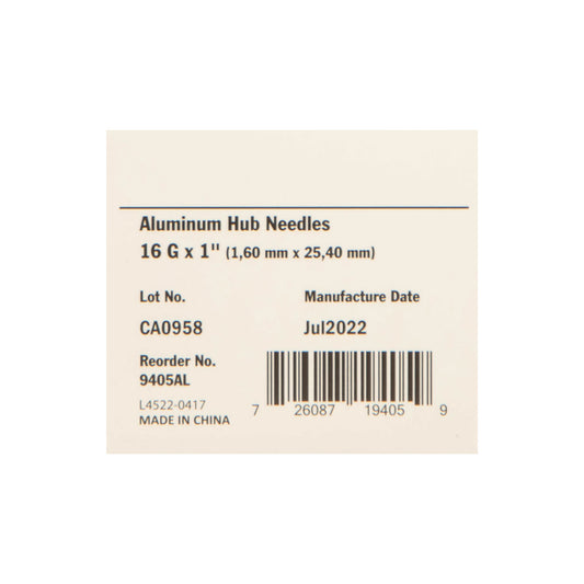 16ga x 1" Alum Hub Needle (100)