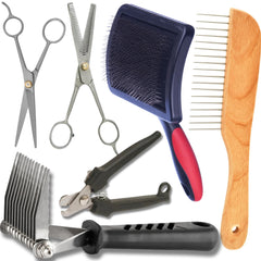 Jeffers Grooming Tools for Pets, 6pc Kit – Nail Clipper, Dematting Rake, Thinning Shears, Scissors, Comb & Brush – Pet Grooming for Dog, Cats, Poodle, Long Haired Breeds – Professional & Home Use