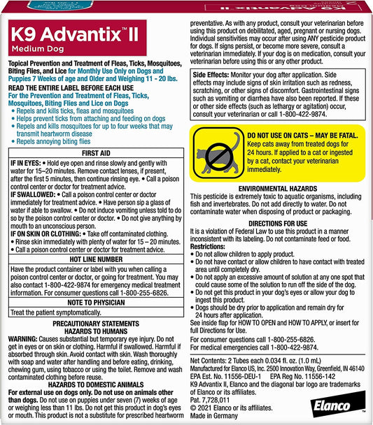 K9 Advantix II, Dogs 11-20 lbs, 2 pack