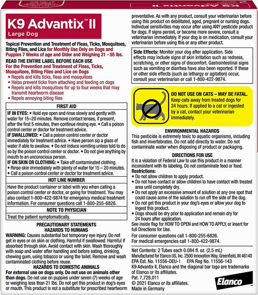 K9 Advantix II, Dogs 21-55 lbs, 4 pack