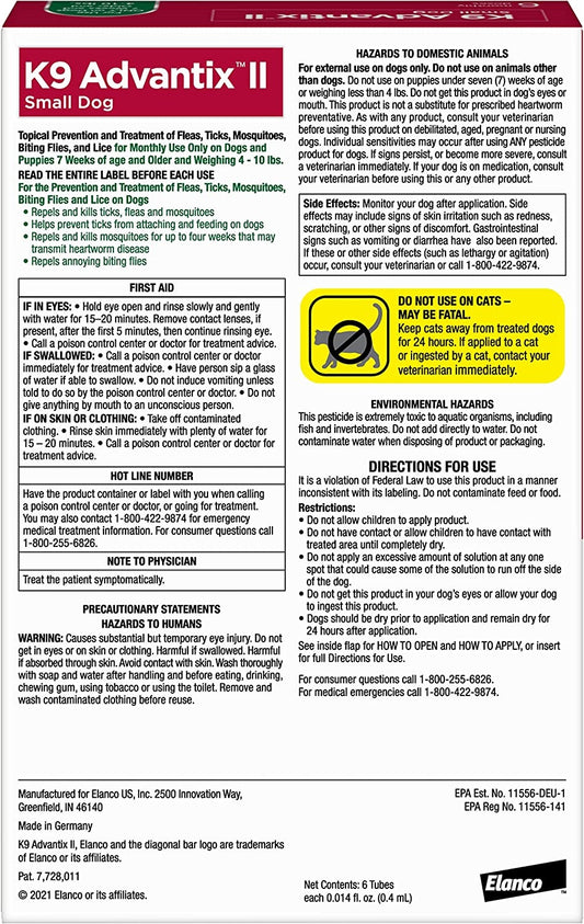 K9 Advantix II, Dogs 4-10 lbs, 2 pack