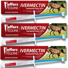 Jeffers Equine Ivermectin Gel Horse Dewormer Paste 1.87%, Broad Spectrum Equine Parasite Control Formula, Apple Flavored Oral Wormer for Horses, Easy Travel Use, Mess Free Syringe Tube - 3 Pack