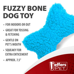 Jeffers Bone Shaped Fuzzy Squeaker Toy | Size L, 7.5 inch | Plush Dog Toy with Squeaker