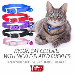Jeffers Pet Cat Collar with Bell – Durable Breakaway Collar for Kittens & Adult Cats, Adjustable Ultra Web Nylon with Nickel Plated Buckle, Soft & Secure Fit, Indoor & Outdoor Use – Solid Purple
