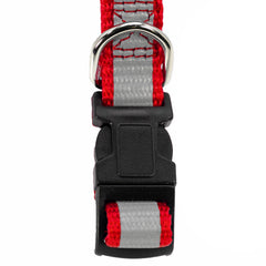Jeffers Reflective Safety Stripe Adjustable Nylon Dog Collar, Red - Glow in the Dark, Durable Webbing, Secure Buckle w/ D-Ring, Everyday Pet Collar for Walking Training Outdoor Use - 3/4"Wx14"-22"L