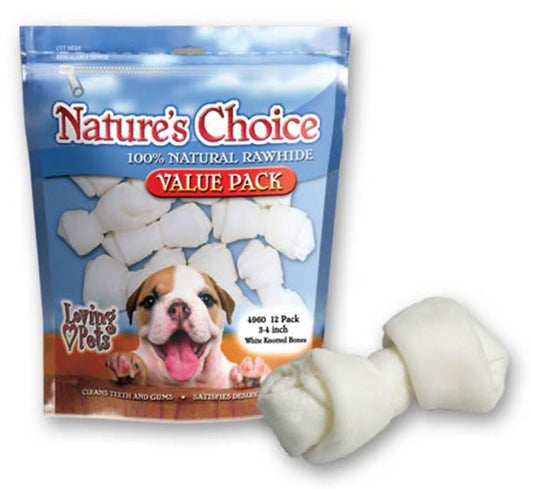 7pk 4-5" Nature's Choice White Knotted Rawhide Bones