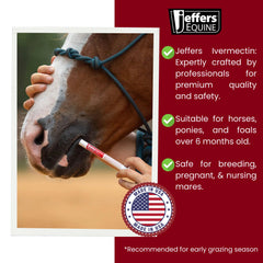 Jeffers Equine Ivermectin Gel Horse Dewormer Paste 1.87%, Broad Spectrum Equine Parasite Control Formula, Apple Flavored Oral Wormer for Horses, Easy Travel Use, Mess Free Syringe Tube - 3 Pack