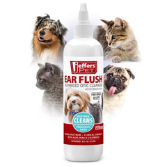 Jeffers Ear Flush for Dogs, Cats & Puppies, 8 oz - Otic Ear Cleanser Solution with 0.2% Ketoconazole, Aloe Vera & Calendula, Gentle Ear Wash for Pet Hygiene, Grooming, Wax & Debris Cleaning