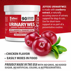 Jeffers Pet UrinaryWes Urinary Support Powder for Dogs & Cats, D-Mannose & Cranberry Supplement for Urinary Tract & Bladder Health, Kidney Support, UTI Prevention, Chicken Flavor Food Topper – 90 g