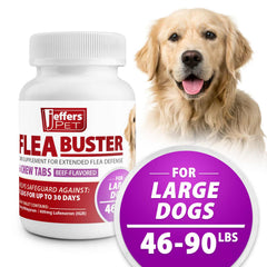 Jeffers Pet Flea Buster Chewable Tablets for Dogs 46-90 lbs, Beef Flavor Supplement for Large Dogs, Monthly Dog Flea Support, Made in USA, Easy to Feed Dog Tablets - 6 Count