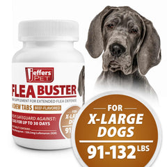 Jeffers Pet Flea Buster Chewable Tablets for Dogs 91-132lbs, Beef Flavor Supplement for Extra Large Dogs, Monthly Dog Flea Support, Made in USA, Easy to Feed Dog Tablets - 6 Count