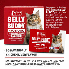 Jeffers Pet Belly Buddy Probiotic Supplement Packets for Cats, 30 count