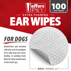 Jeffers Ear Cleaning Wipes for Dogs & Puppies, 100 Count, Alcohol Free, Dog Ear Wipes with Aloe Vera & Eucalyptus Oil, Foaming Ear Cleanser Pads for Wax Buildup, Dirt & Odor, Made in USA